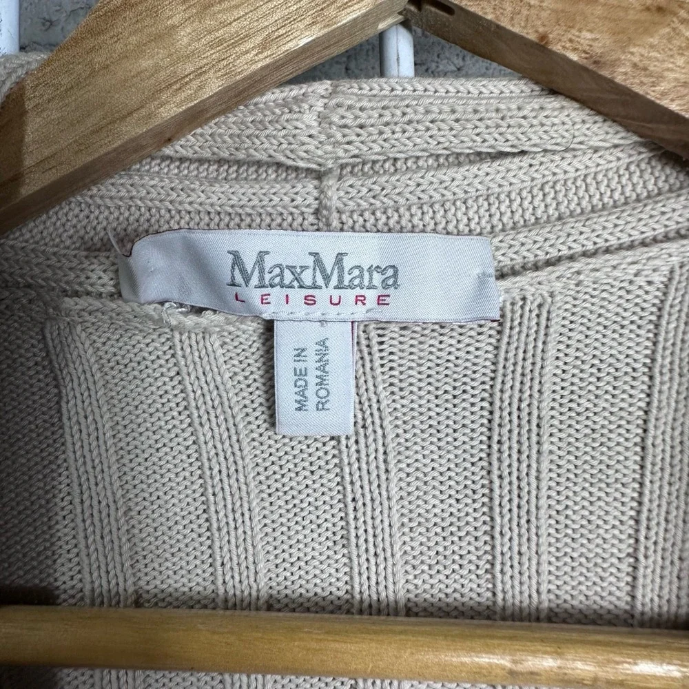 MaxMara Leisure Ribbed Knit Open Front Long Cardigan Beige cozy quite luxury